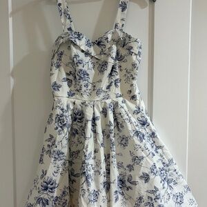 Charlotte Russe Lined White & Blue Floral Toile Dress